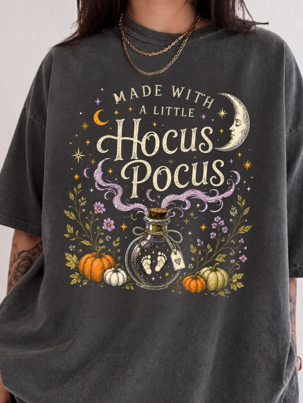 Comfort Colors Hocus Pocus Magic Potion Pumpkins Moon Stars Vintage Tee